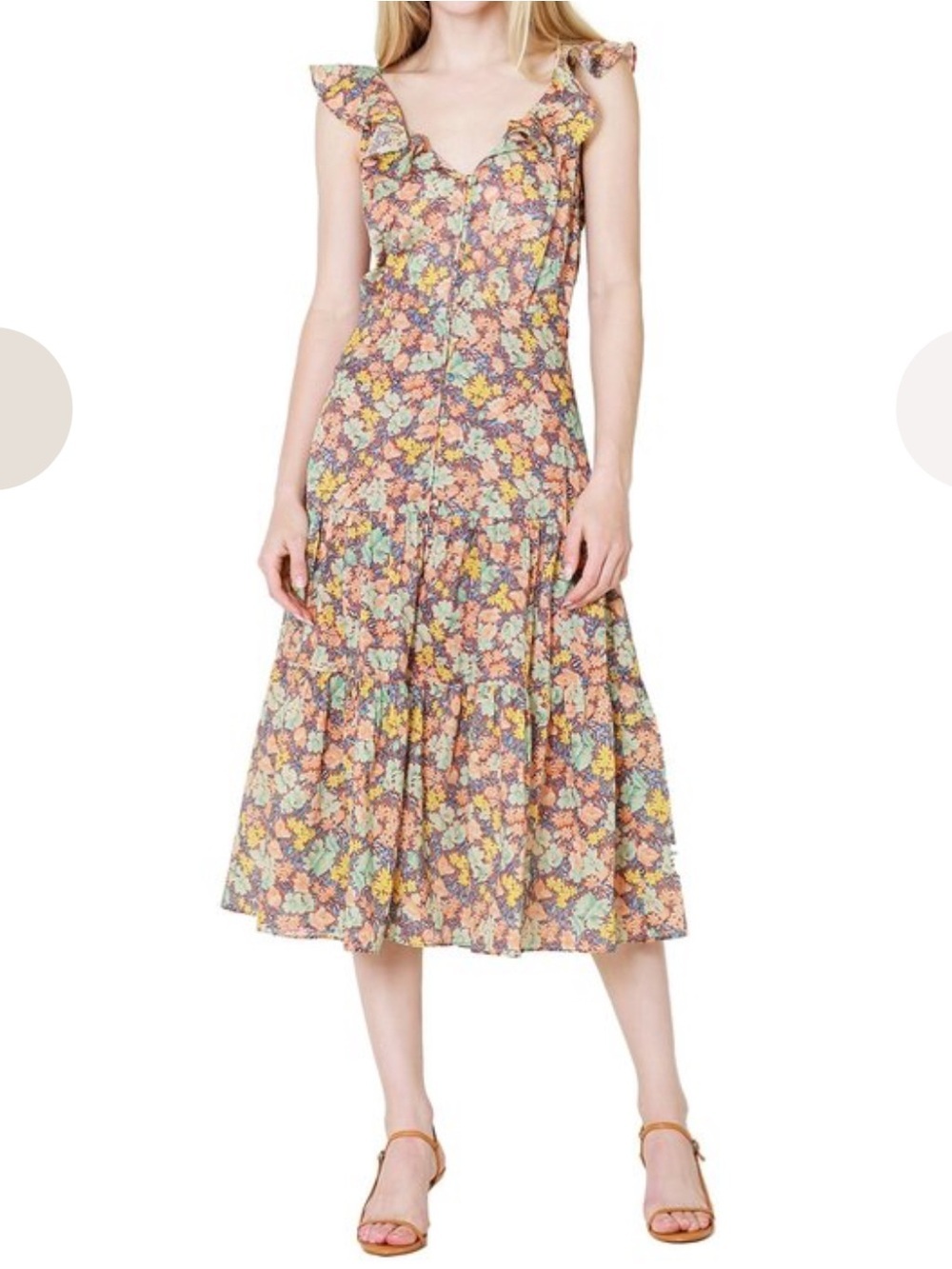 Veronica Beard Floral Ruffle Midi Dress in Multi-Color 6